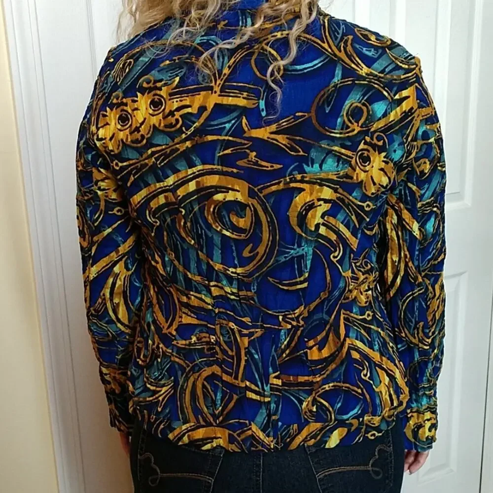 NWT Alberto Makali Blue & Gold Crinkle Blazer size Large